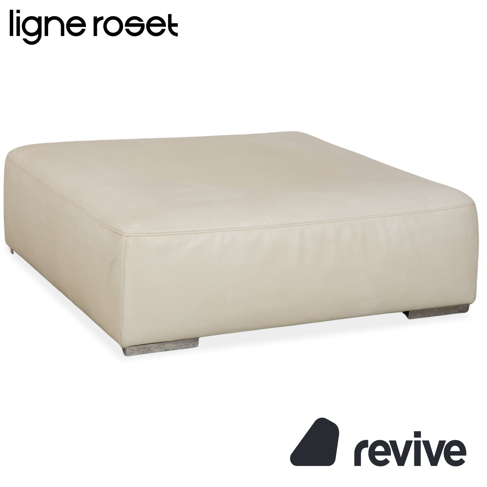 Ligne Roset Malhoun Leather Ottoman Cream