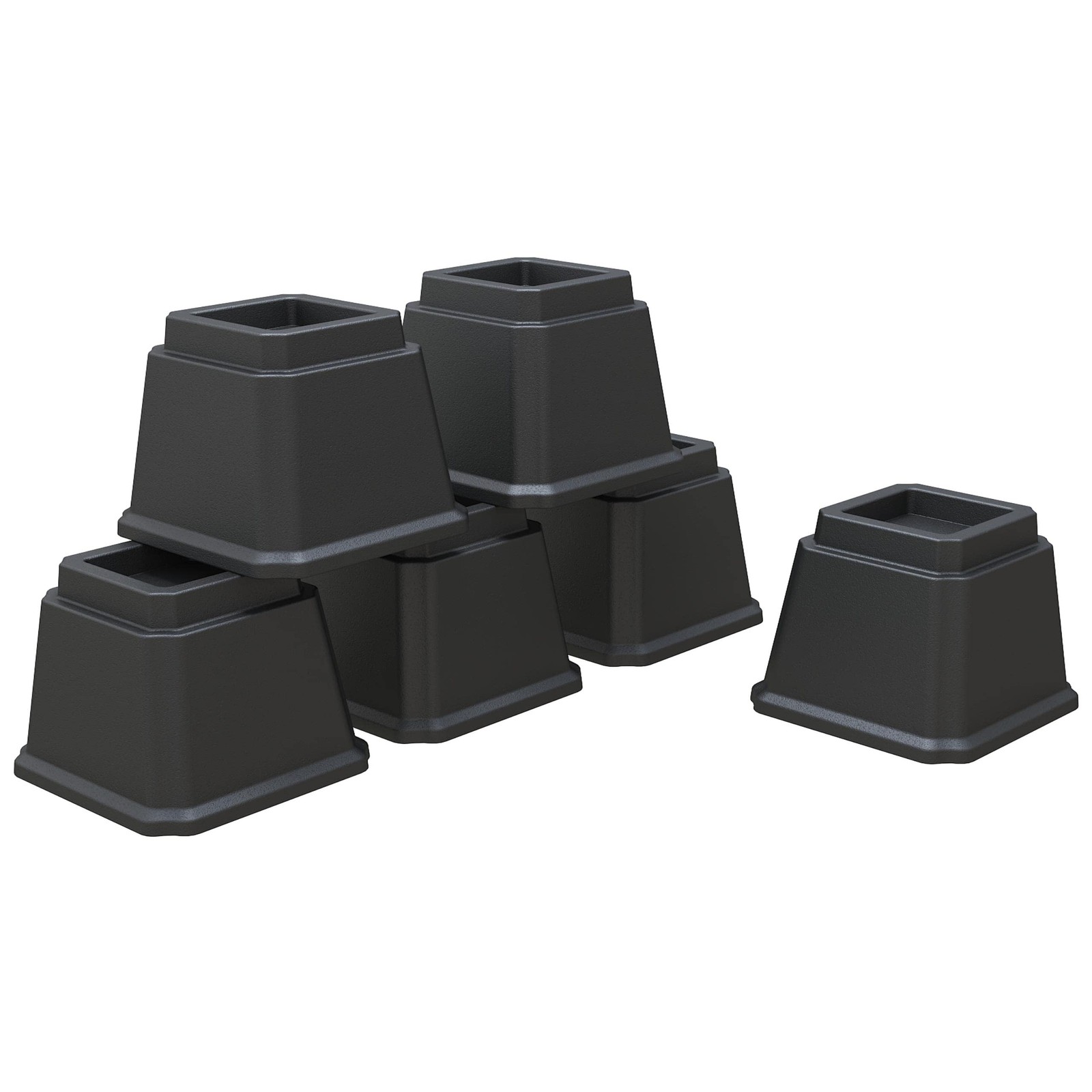 4 Inch Heavy Duty Black Square Stackable Bed Furniture Risers 3000lbs 6 Pack