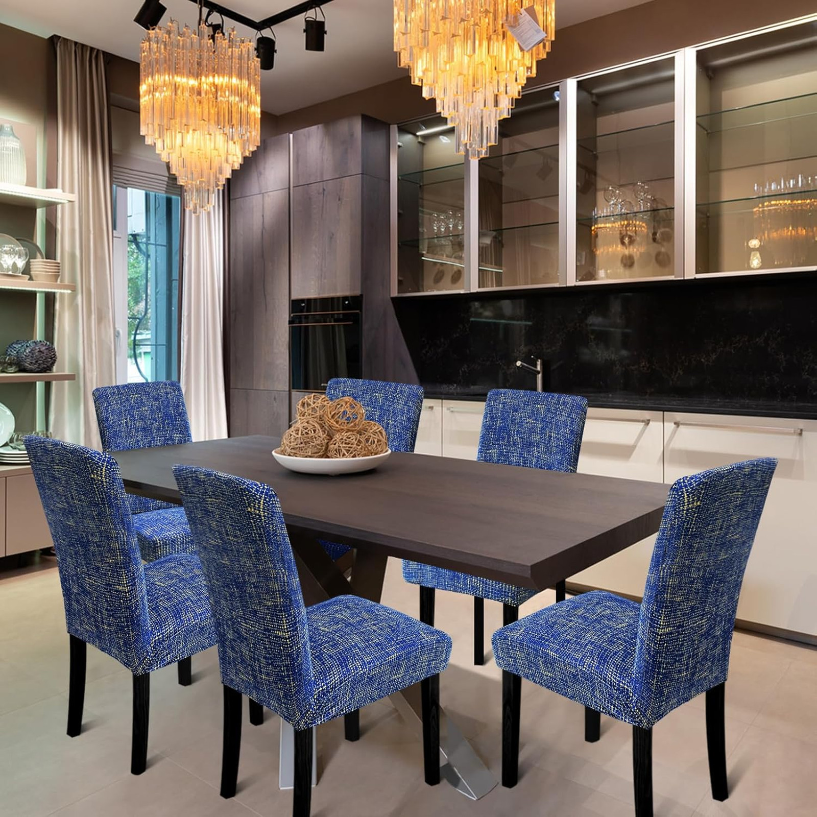 Dining Chair Slipcovers High Stretch Polyester Spandex Set of 4 Removable