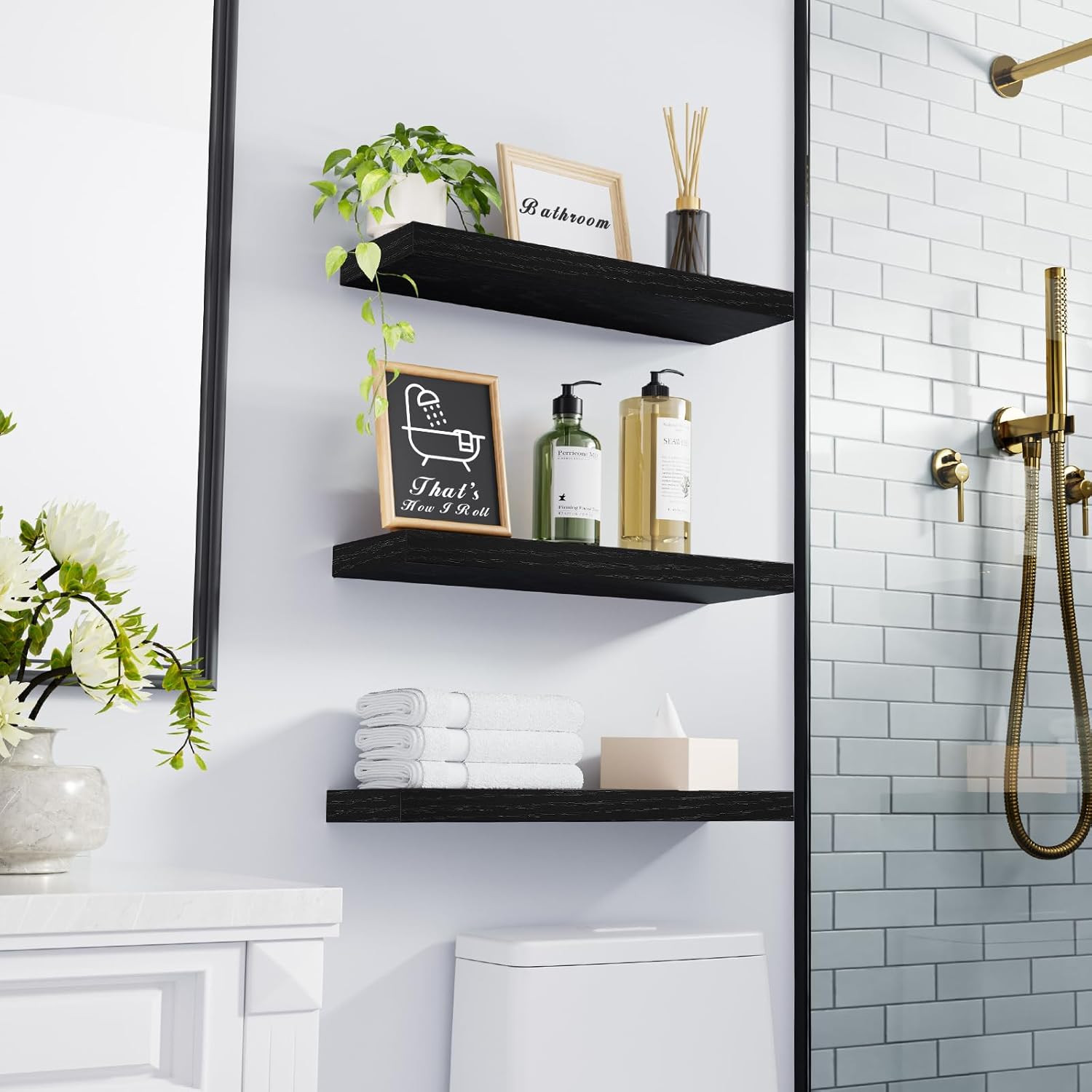 BAYKA Floating Shelves for Wall, Wall Mounted Rustic Wood Shelves for Bathroom,