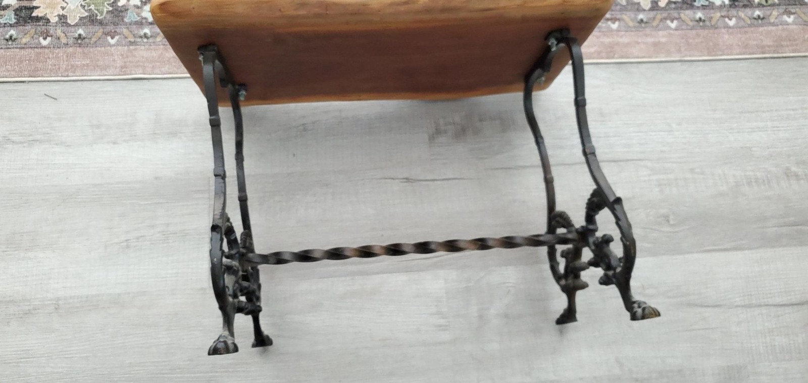 Antique Cast Iron Side Table with Live Edge Walnut Top, OOAK