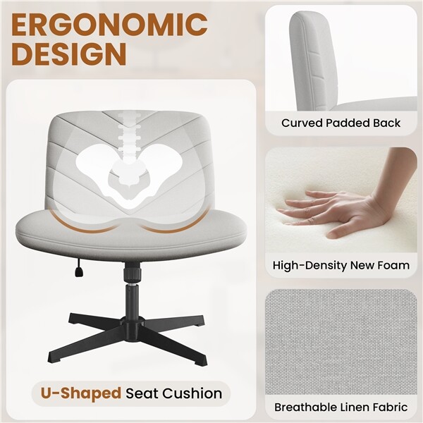 Wide Criss Cross Chair Comfy Armless Swivel Desk Chair for Home Office Bedroom