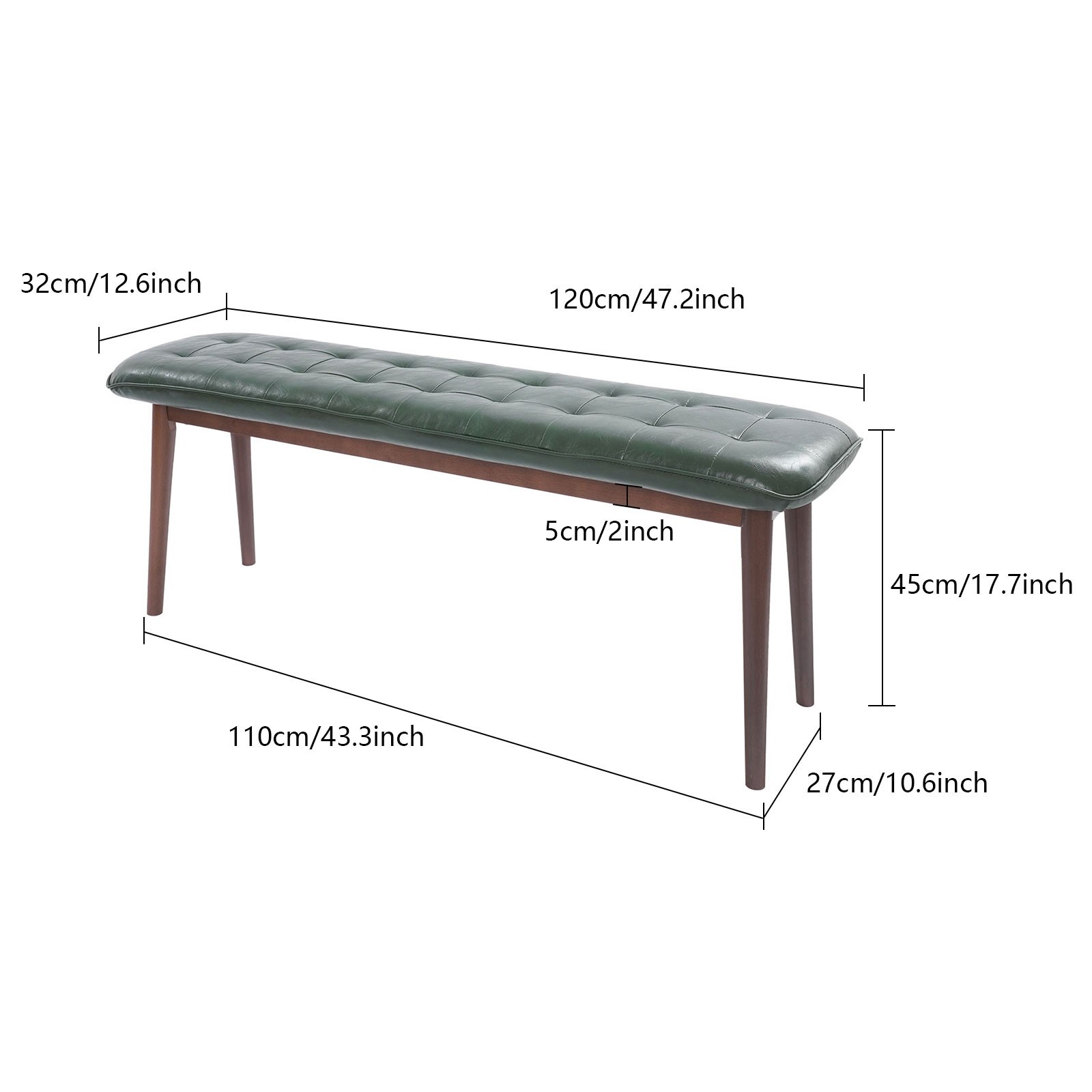 47.2 Inch Upholstered Entryway Wood Bench, Modern Shoe Bench Seat, Dark Green