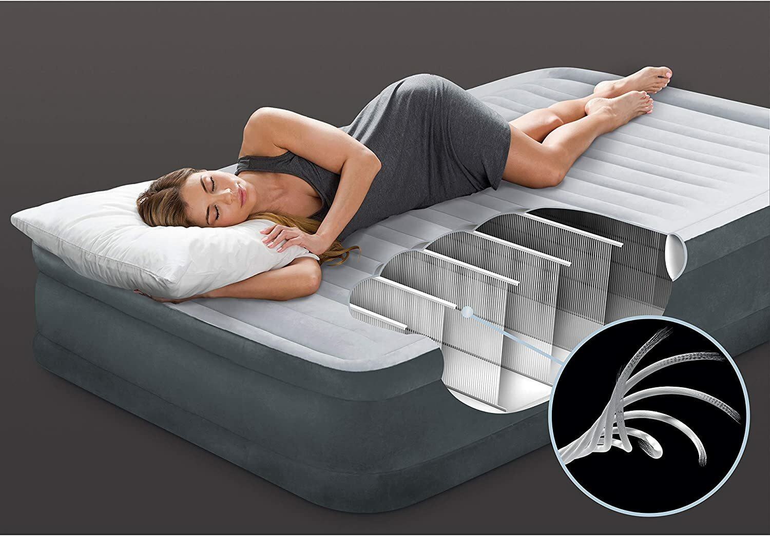 Intex Comfort Dura-Beam Plush Airbed Mattress with Built-In Pump – Twin Size