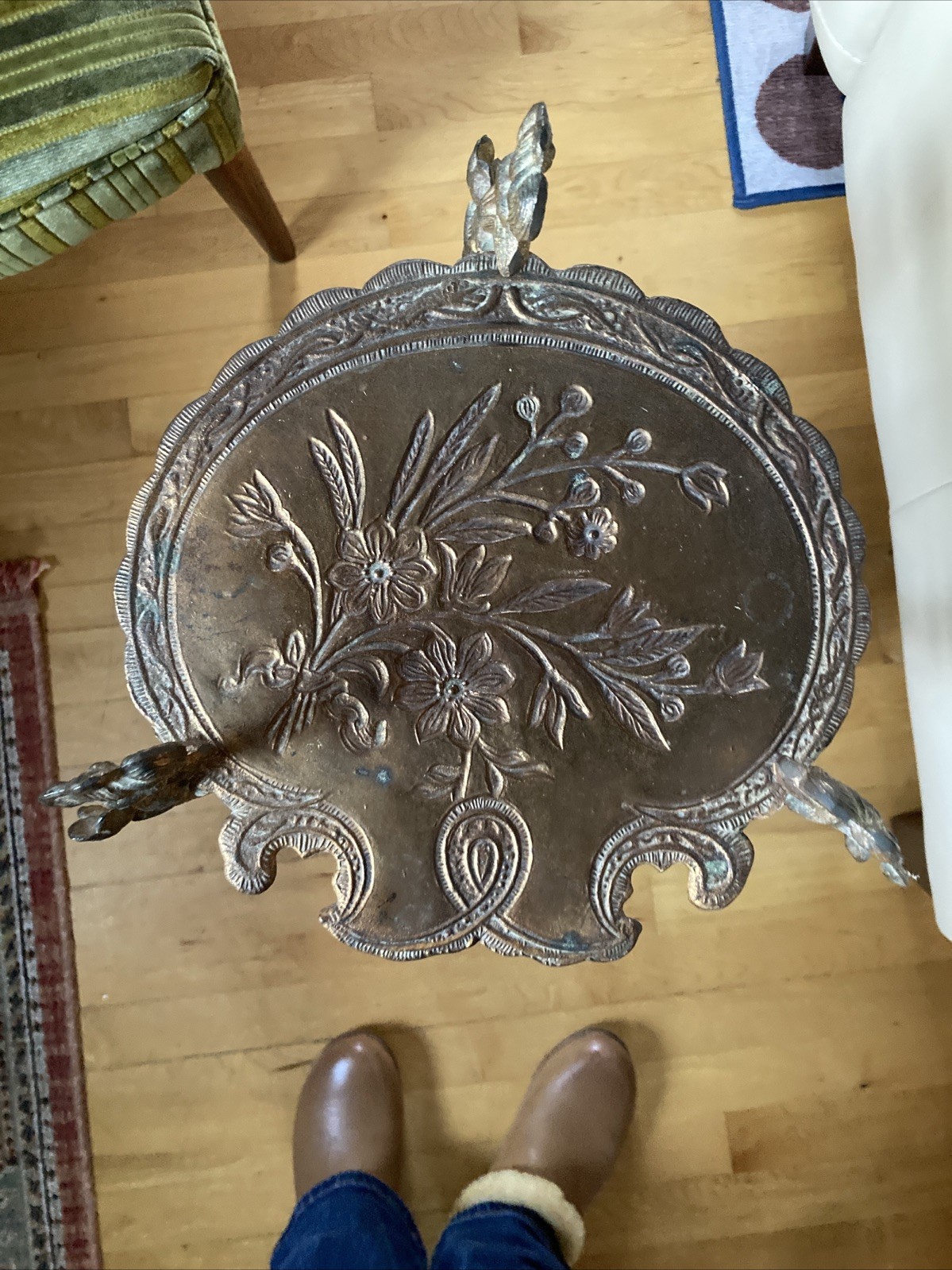 Art Nouveau Two Tier Brass Floral Side Table Plant Stand