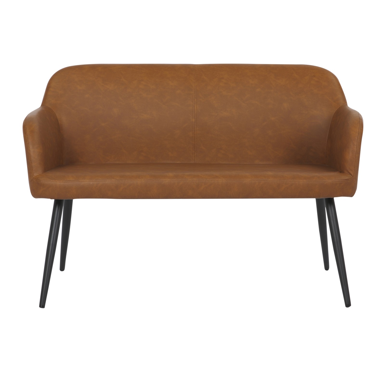 Industrial High Back Bench Black Steel Camel Faux Leather 44″W