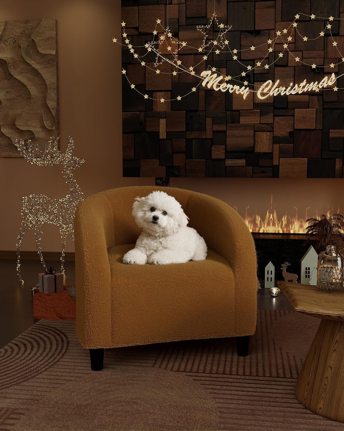 Boucle Accent Chair, Barrel Chair with Wraparound Backrest & Cozy Boucle Fabric