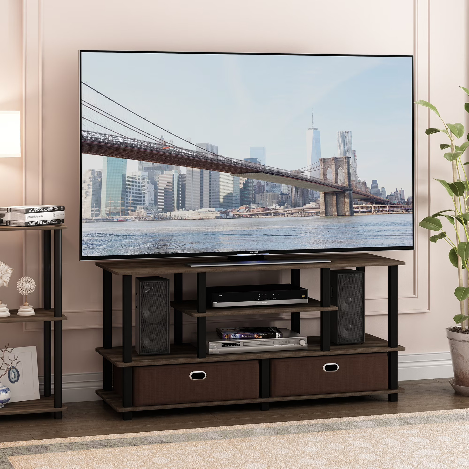 JAYA Large TV Stand for up to 55-Inch TV with Storage Bin, Columbia