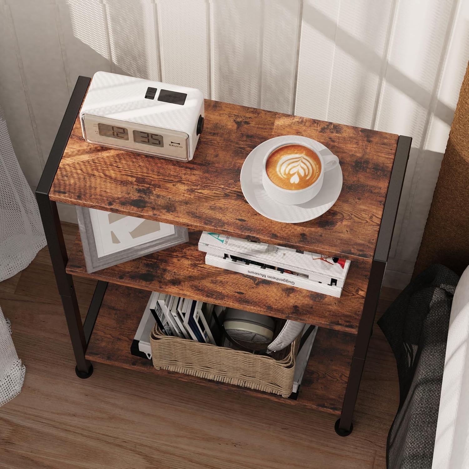 3-Tier Side Table, Small End Table, Sofa Side Table for Narrow Spaces, Slim E…