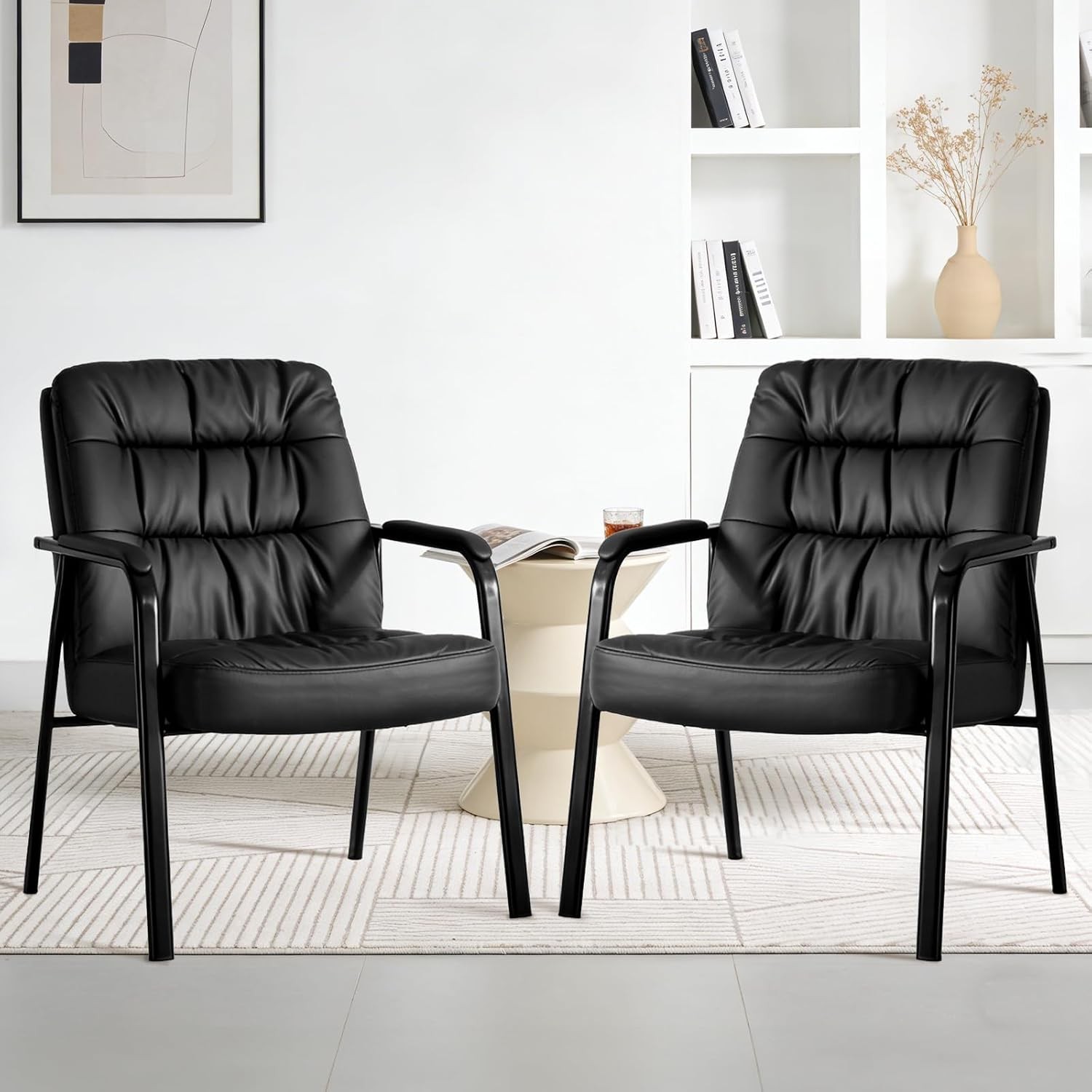 Waiting Room Chairs Guest Chair Faux Leather PU Leather Padded Armrest 500lbs