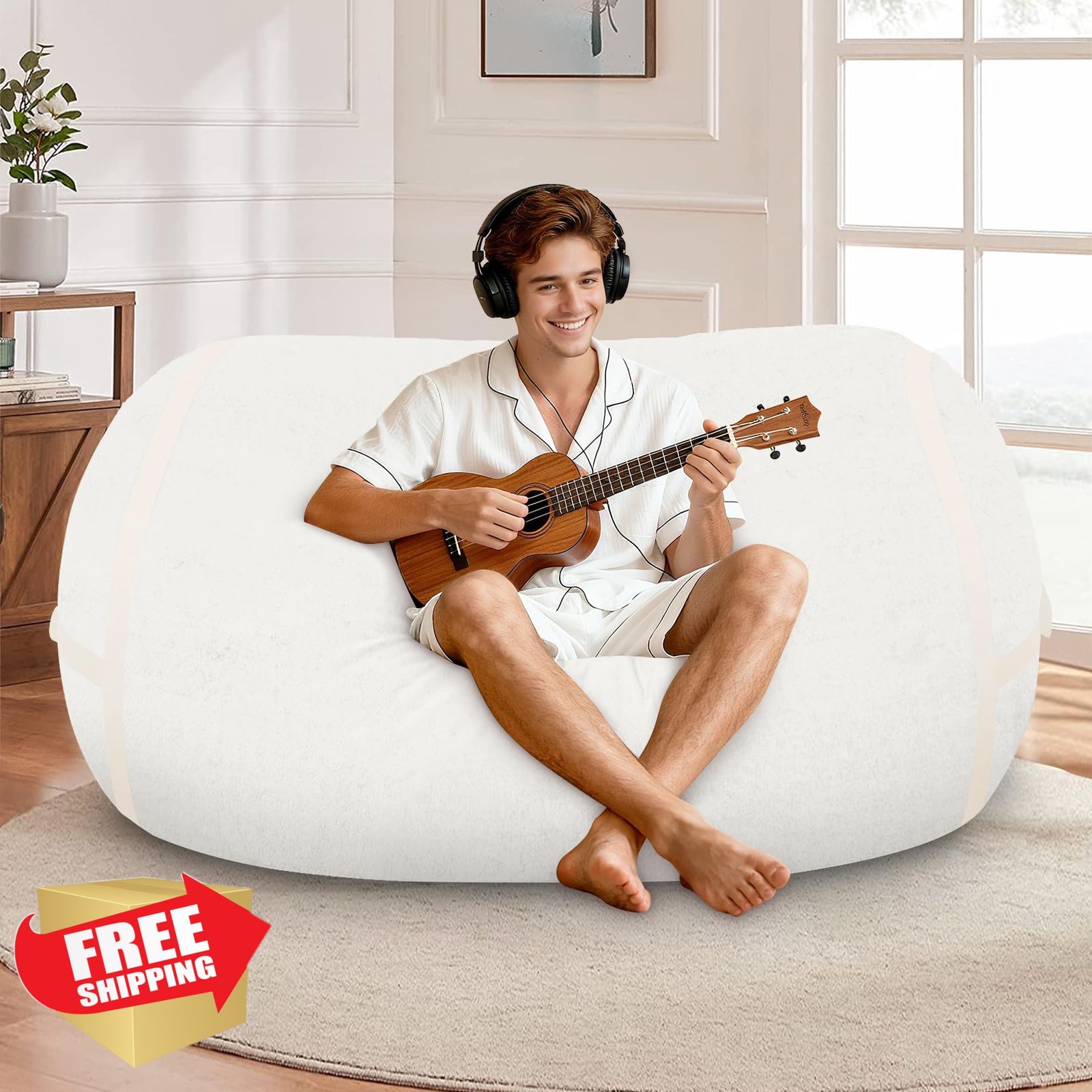 HABUTWAY 4FT Bean Bag Chair Memory Foam Velvet White
