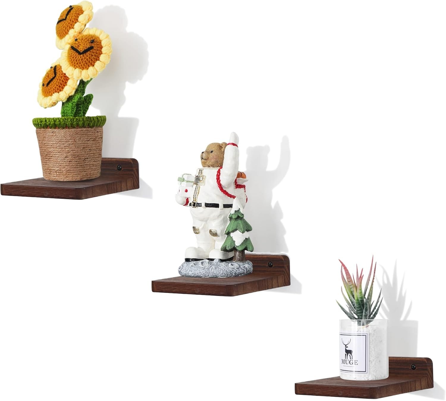 Small Floating Shelf,5×5 Inch Dark Walnut,Set of 3Small Wall Shelves for Bedroom