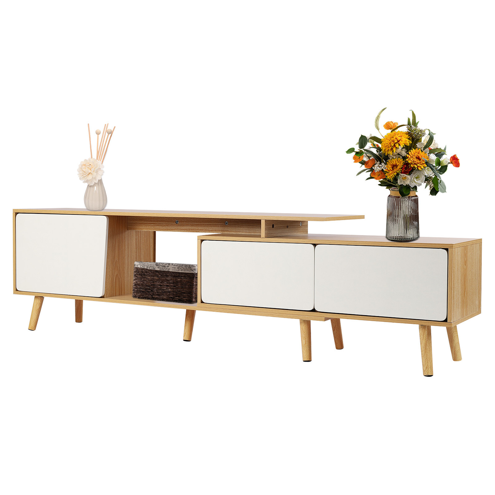 TV Stand Entertainment Center Media Console For TVs With Storage Cabinets Shelve