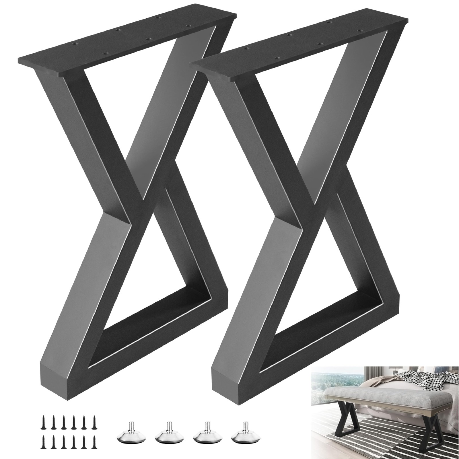 16 Inch Metal Bench Coffee Table Legs, Heavy Duty End…(H16 x W11.8, Set of 2).