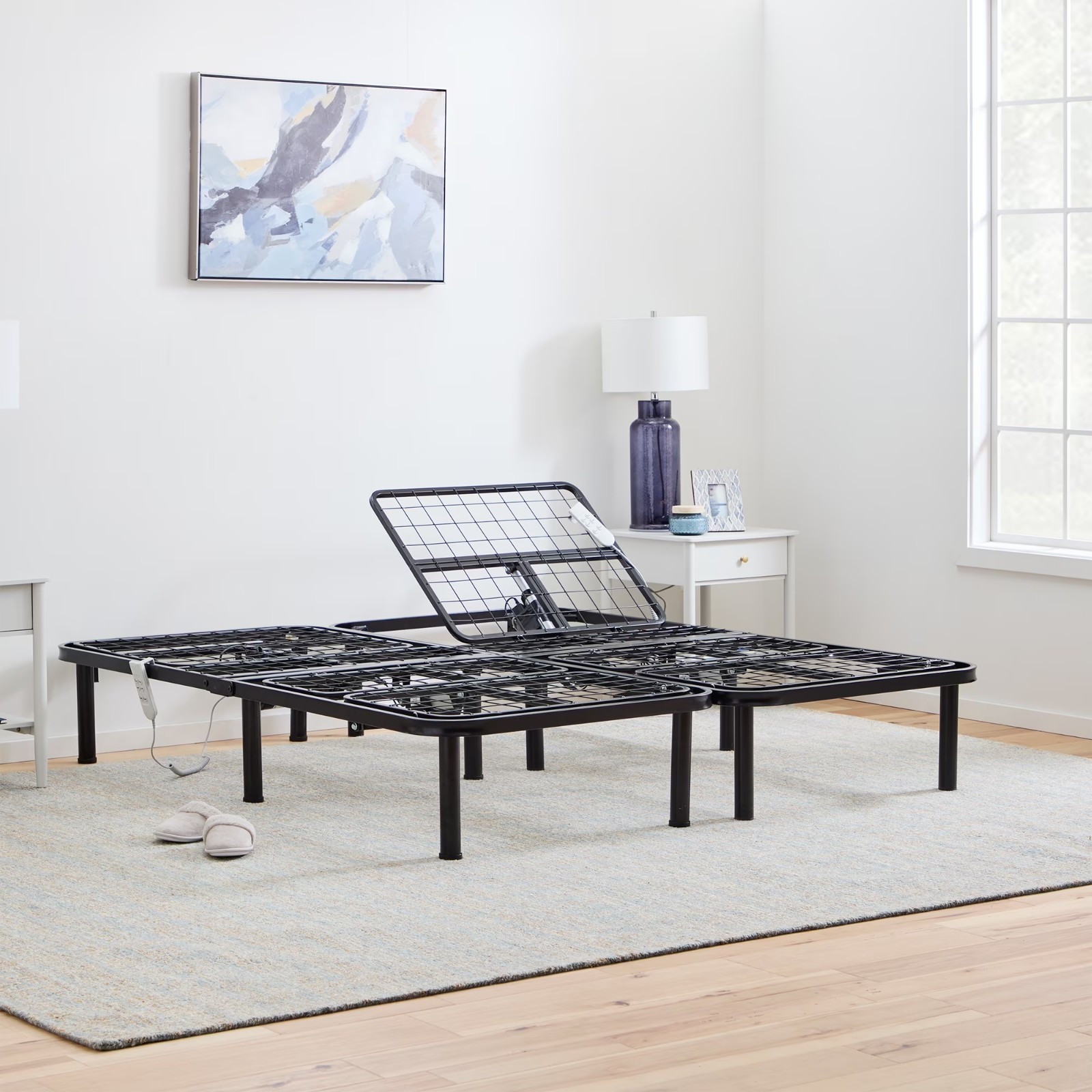 Basic Split King Size Electric Steel Adjustable Bed Base Frame With 2 Remotes