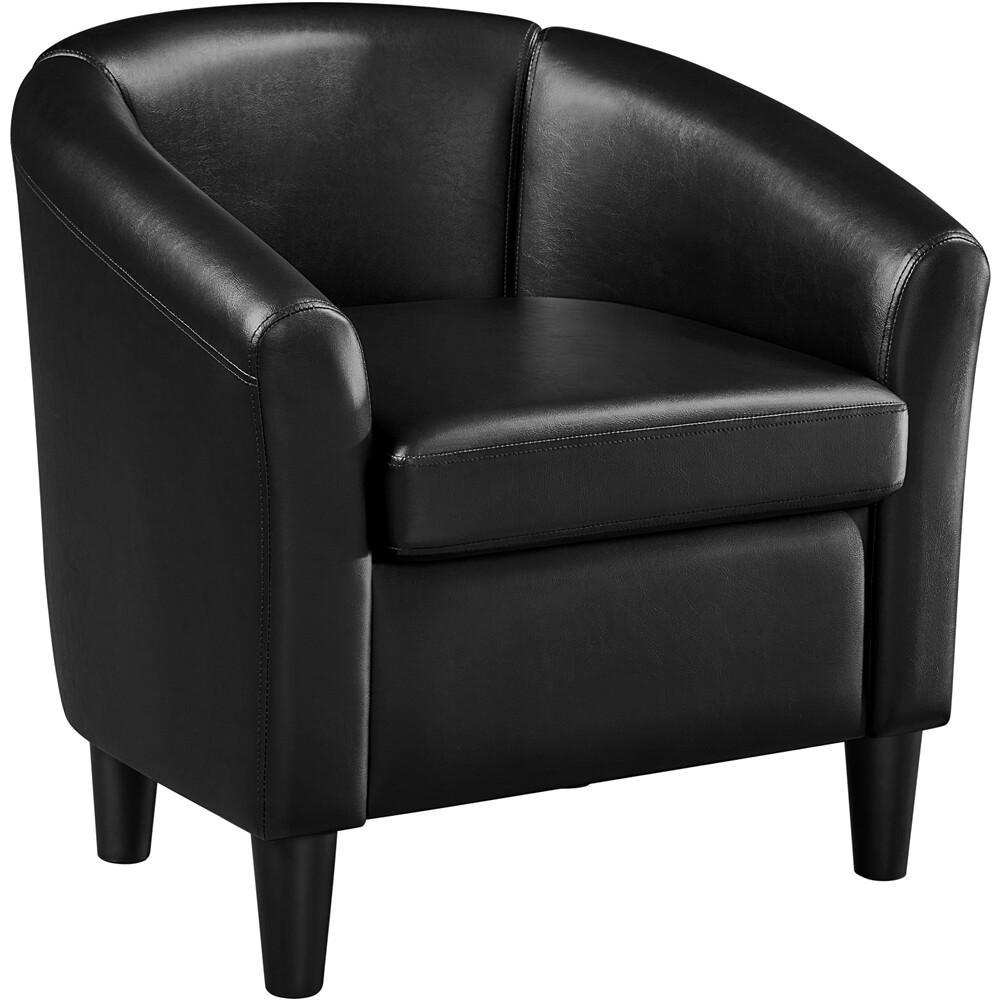 Faux Leather Barrel Chair Accent Arm Chair With Curved Armrest for Living Room