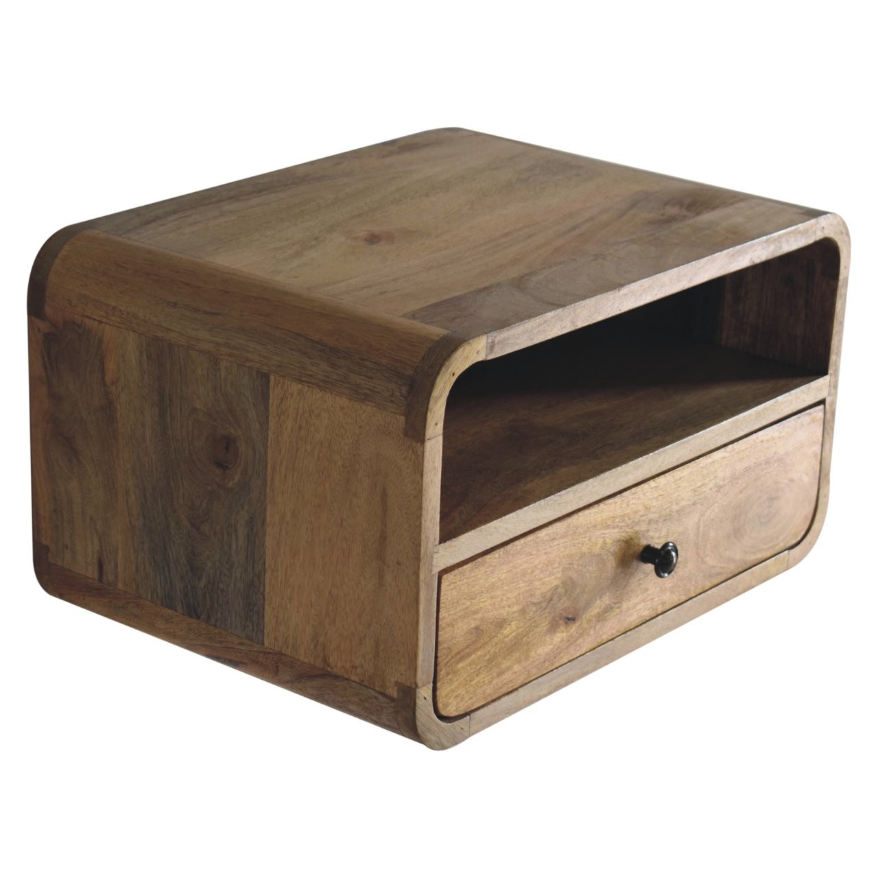 Large Floating Bedside, 1 Drawer, 1 Open Slot, Oak-ish, Light Brown