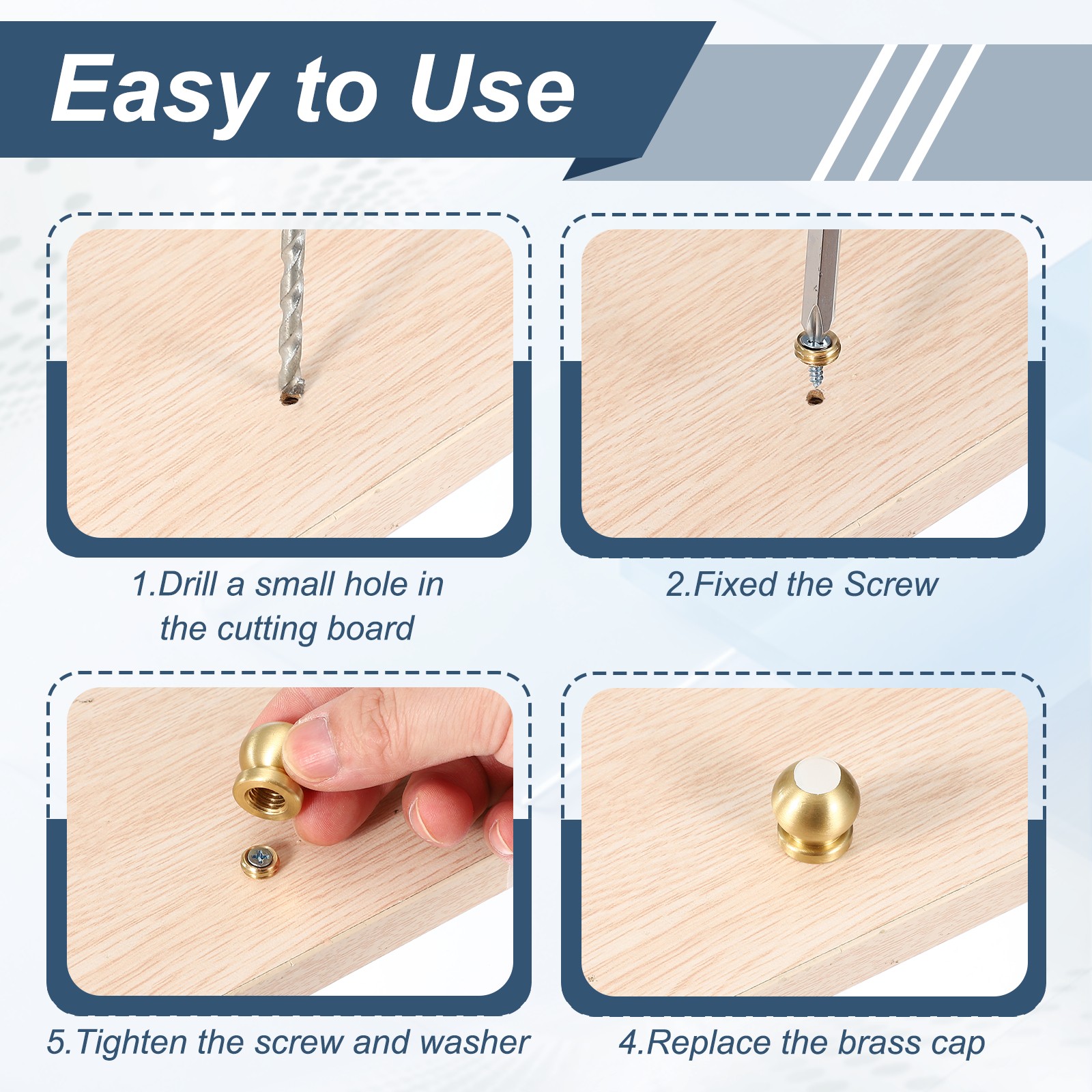 8 Pcs 0.71″x0.63″ Brass Cutting Board Feet Cabinet Leg with Screws and Washers