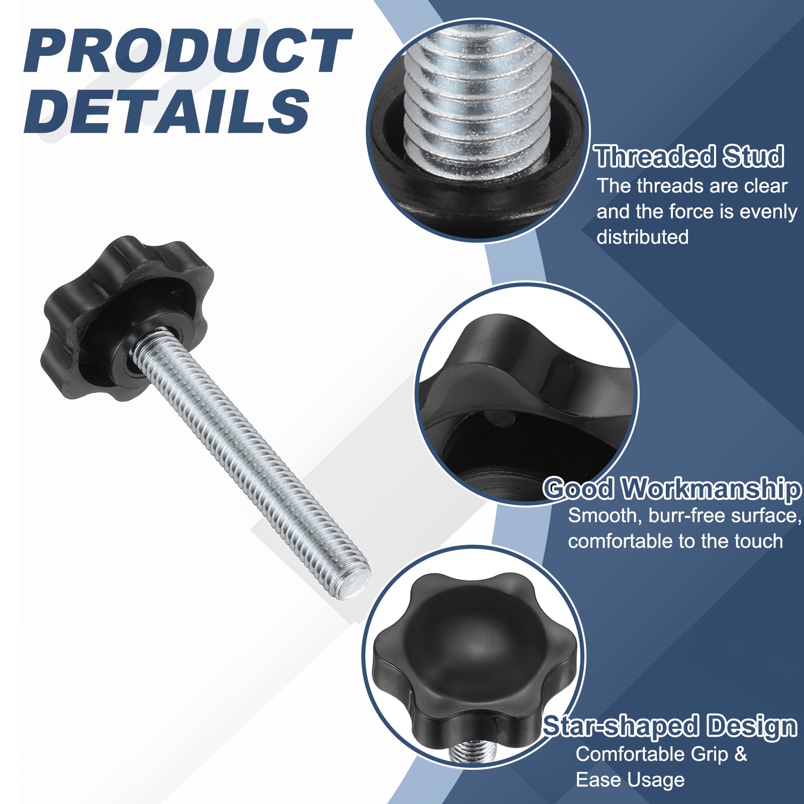 2Pcs 3/8″-16 Star Knobs 2.6″ Stud Plastic Male Thread Clamping Hand Knob