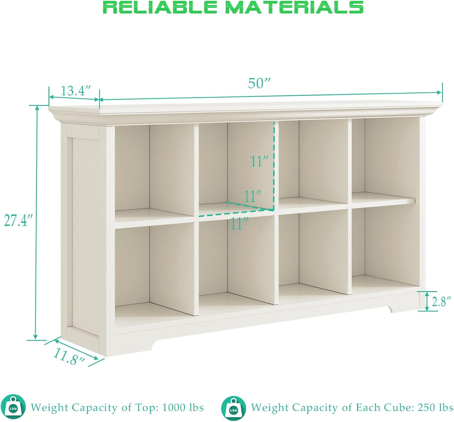 8-Cube Open Bookcase w/ Base,2-Tier Low Cabinet Fits 11×11″ Bins,for Living Room