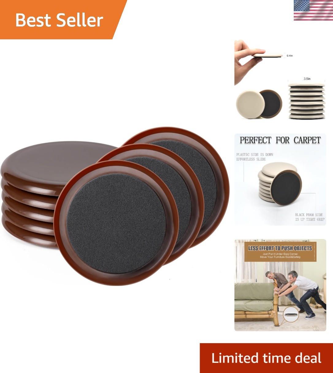 Durable Round Furniture Glides – Easy Moving Sliders for Hardwood Floors 8 Pcs