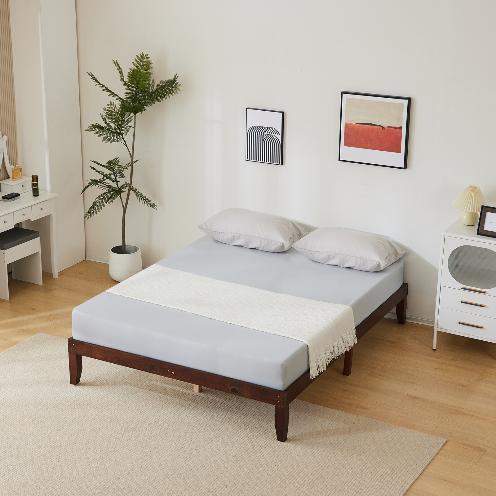 Twin/Full/Queen/King Size Bed Frame Deluxe Natural Solid Pine Wood Platform Bed