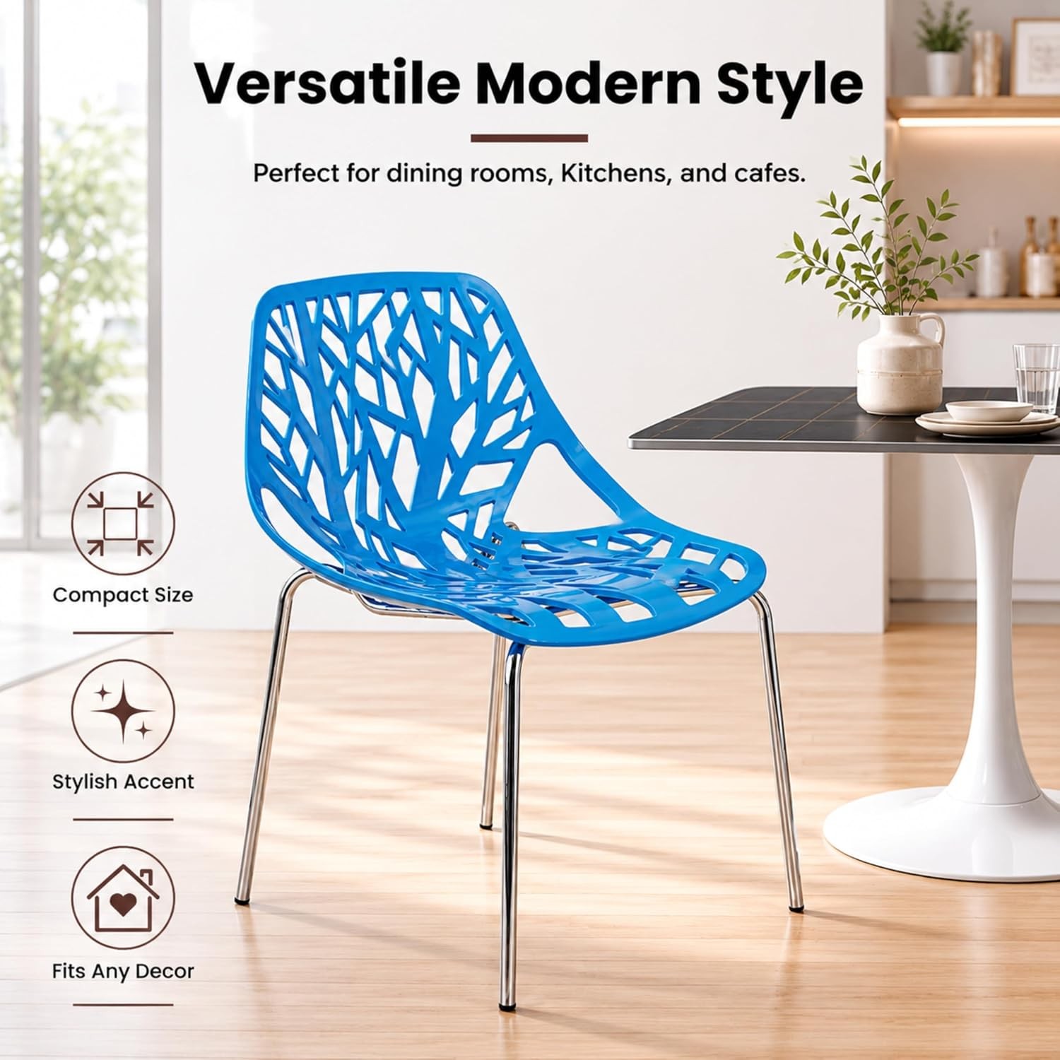 Asbury Modern Dining Chair Blue Color, Polypropylene Seat with Chrome Legs,