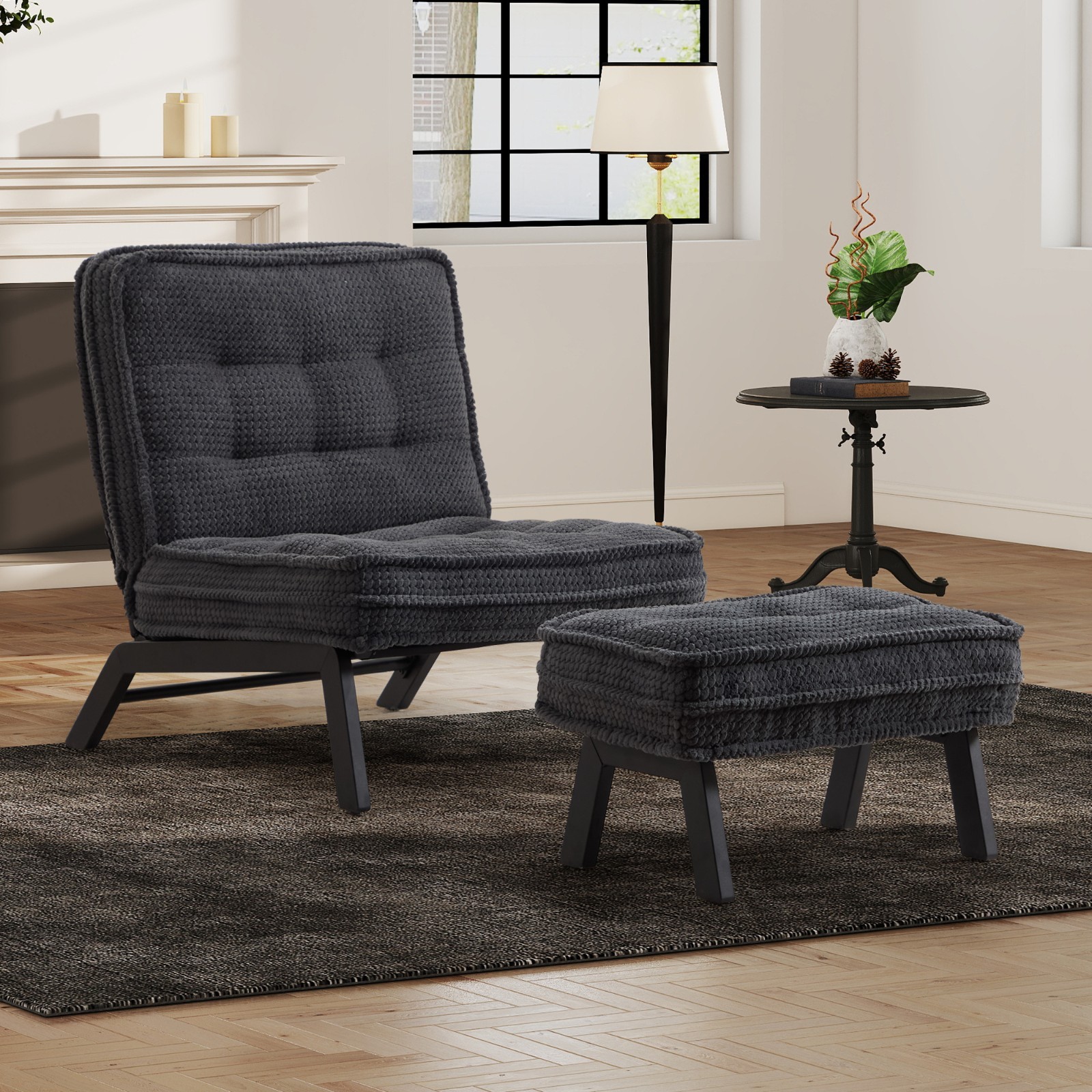 EBELLO Modern Accent Chair w/ Ottoman Adjustable Backrest Cozy Lounge Chair