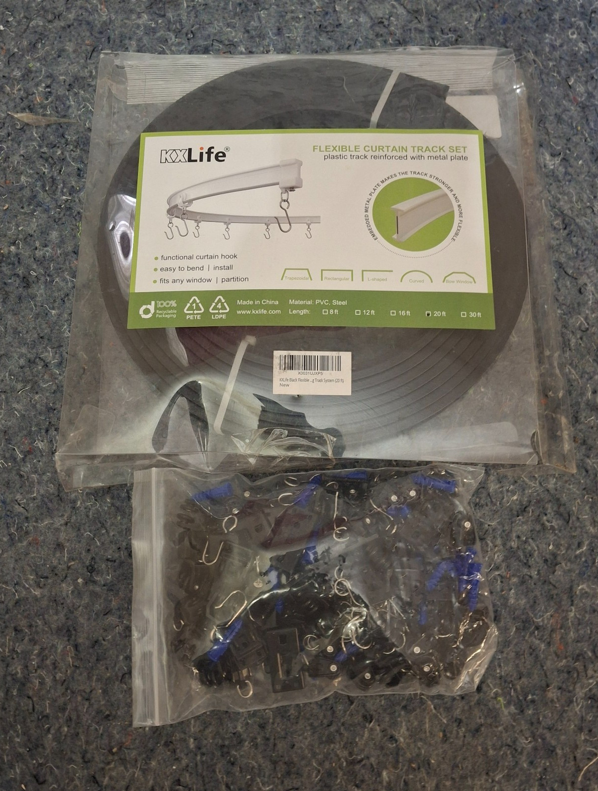 KXLife Flexible Curtain Track & Hooks Set 20 ft Black Room Partition Divider