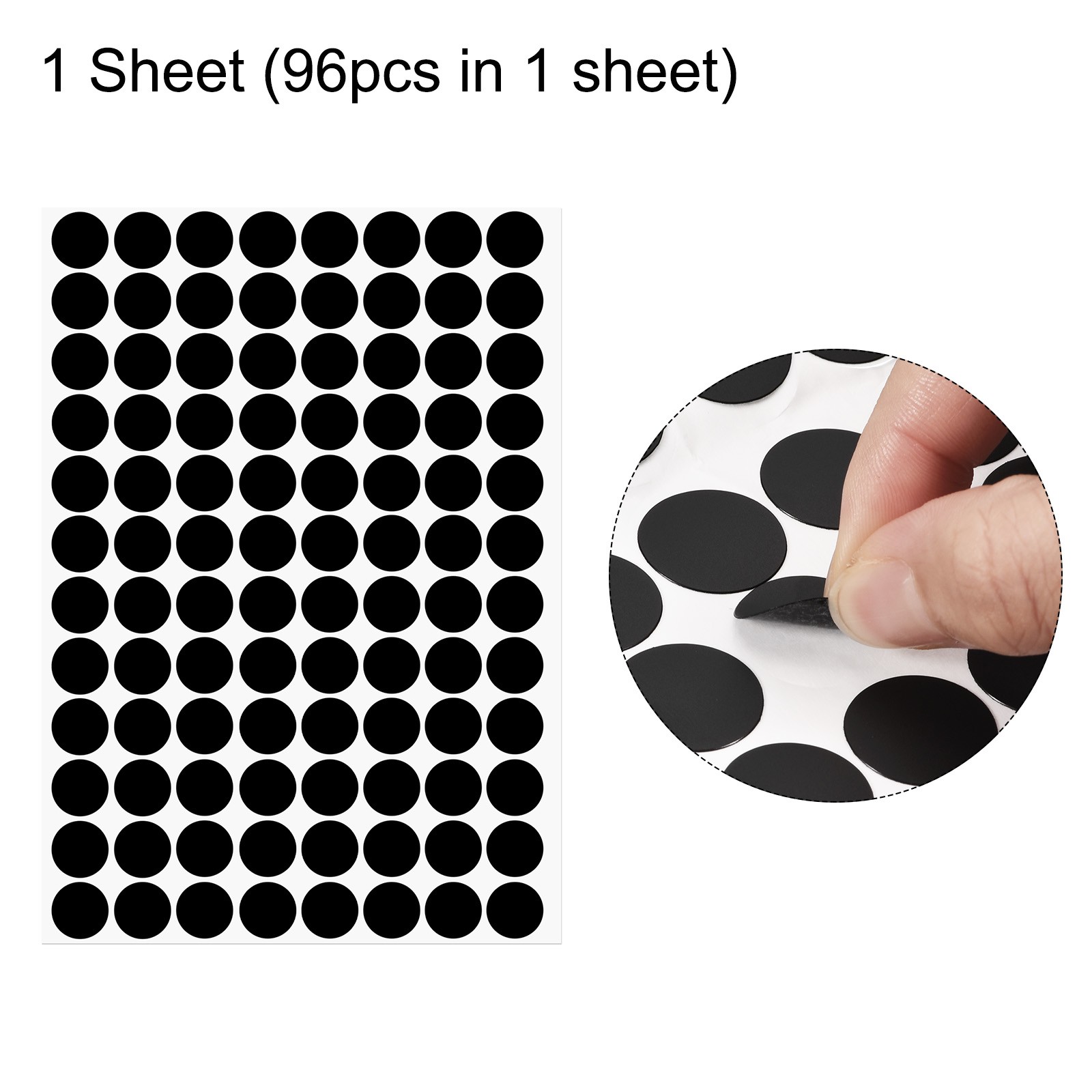 1 Sheet/96Set 15mm Dia PVC Self Adhesive Screw Hole Cover Stickers Black