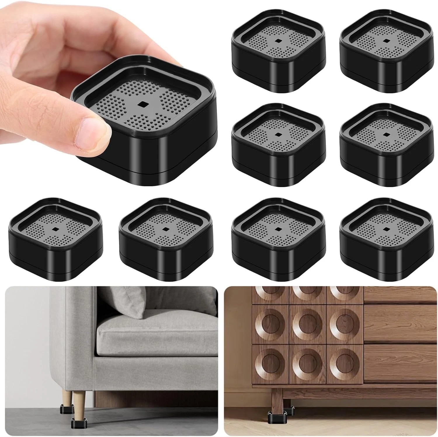 8 Pack Furniture Risers Adjustable Bed Risers Heavy Duty Lifts Height 1 or 2 Inc