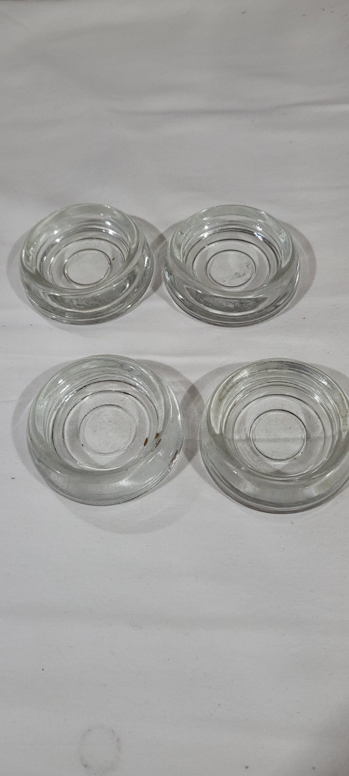 4 Vintage Antique Glass Floor /rug Slide Furniture Coaster CLEAR Cup Protector