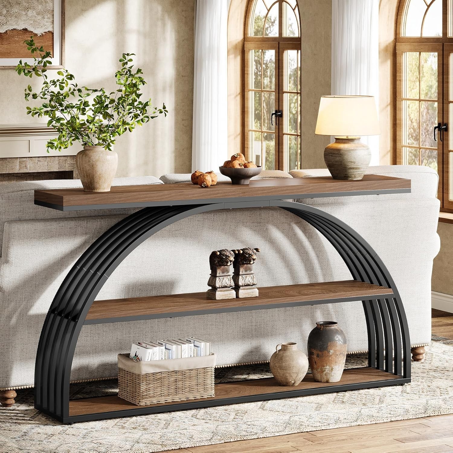 63-Inch Console Table for Entryway, Farmhouse Entryway Table with Arched Frame