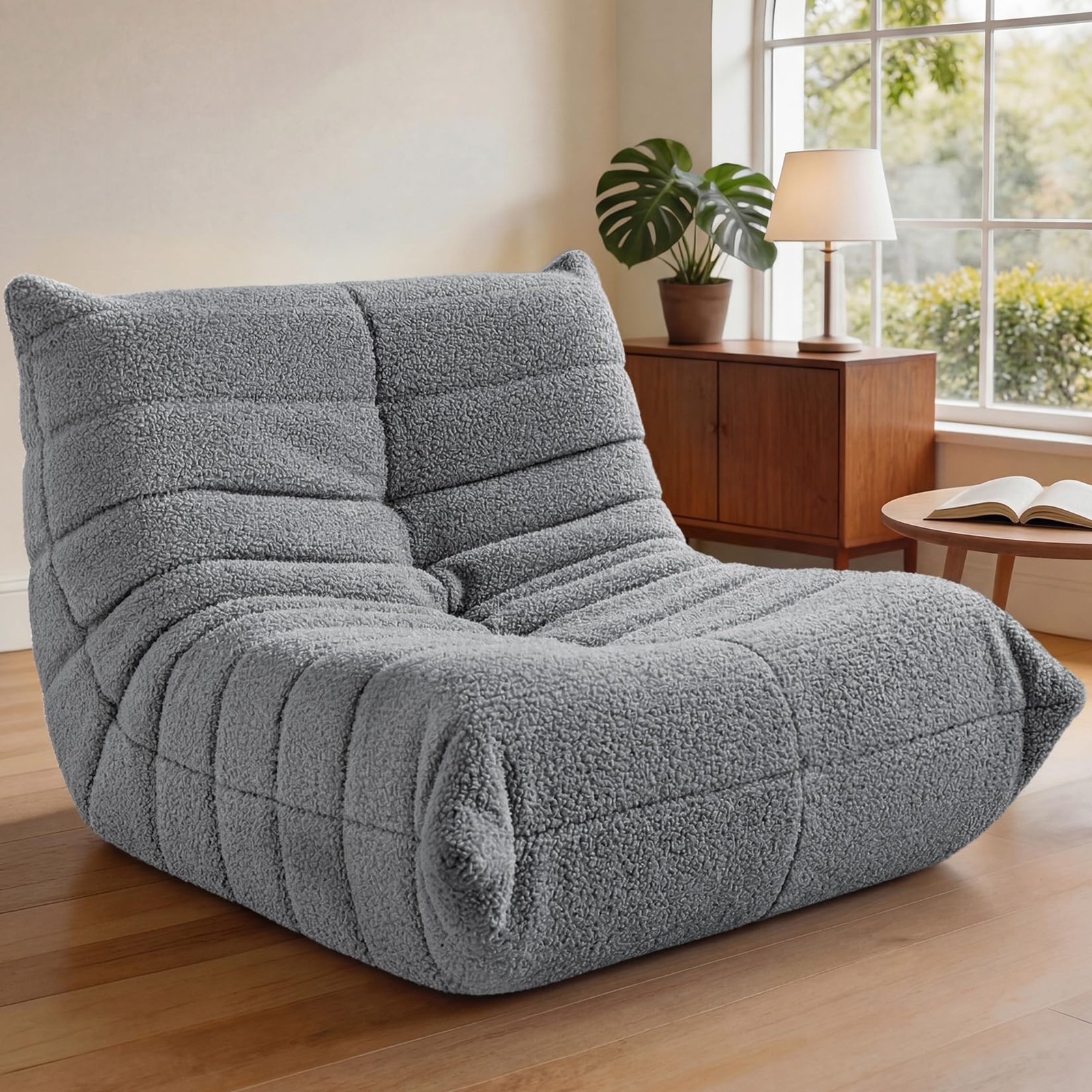 Bean Bag Chairs Fireside Lazy Floor Sofa, Soft Teddy Fleece Bean Bag Sofa wit…