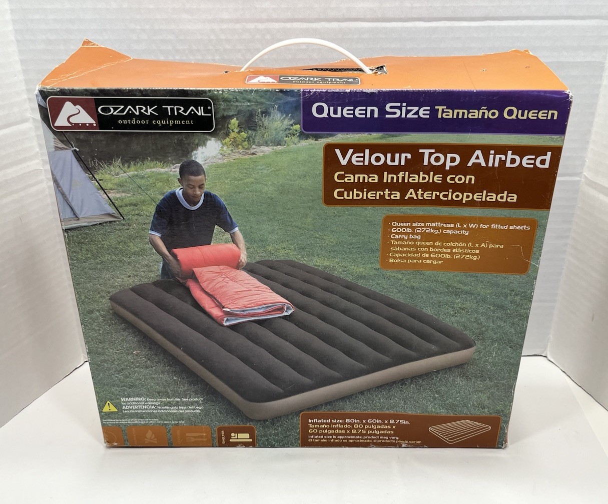Ozark Trail Queen Size Velour Top Airbed 80” X 60” X 8.75” Carry Bag No Pump NOS