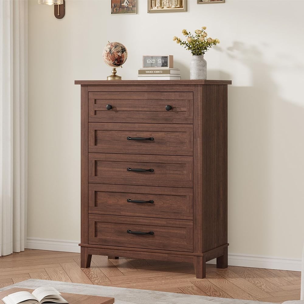 Bedroom Dresser 5 Drawer 41.3 Inch Tall Vertical Drawer with Large Storage