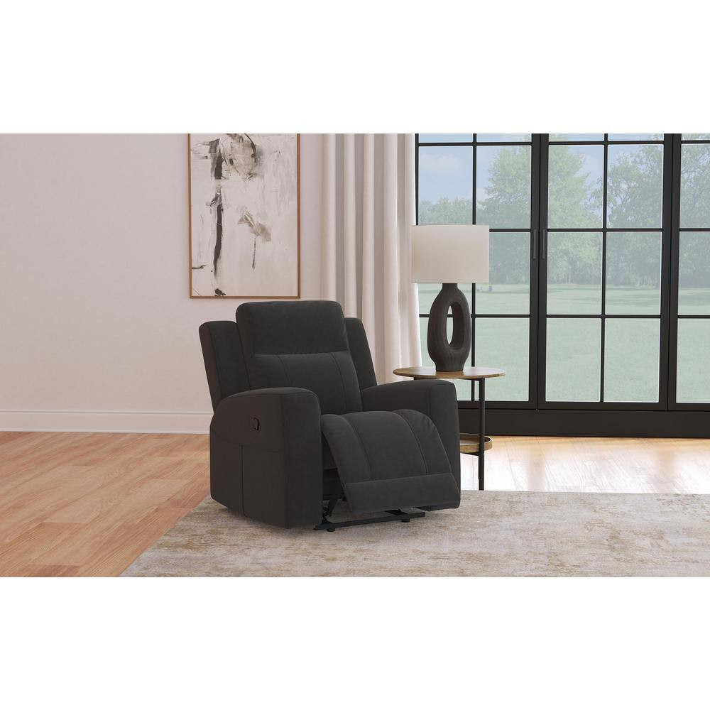 Brentwood Dark Charcoal Faux Leather Rocker Recliner with Track Arms