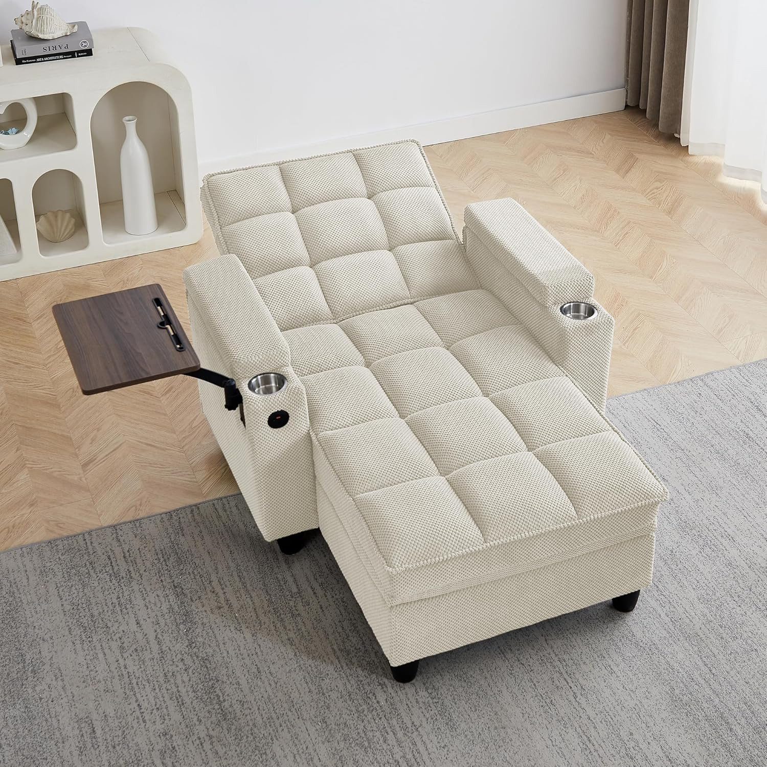 6-Position Adjustable Convertible Chaise Lounge Sleeper Chair with Storage, Mode