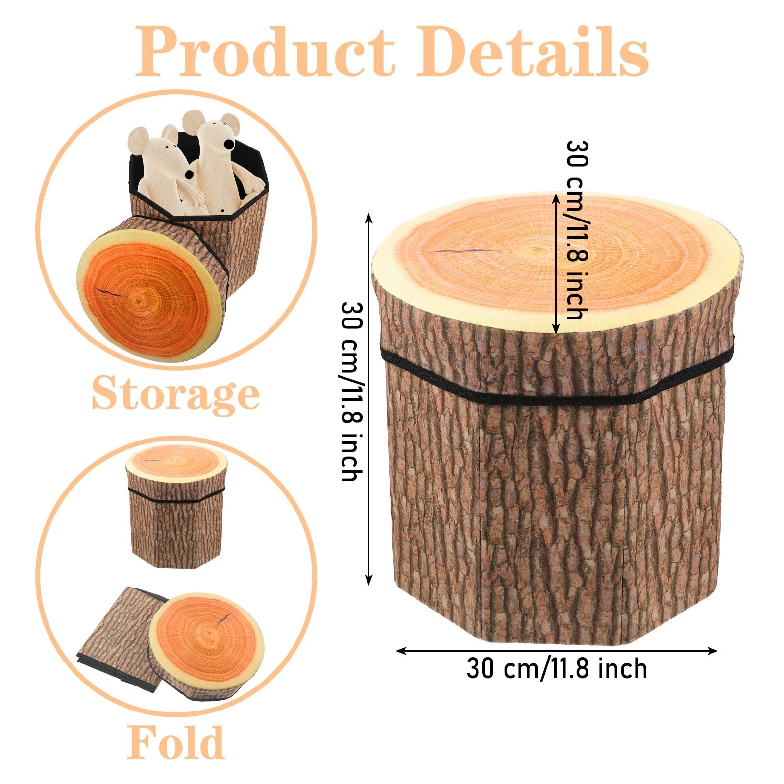 3 Pack Tree Stump Storage Stool 12 x 12 Inch Stool Ottoman, Cute Seat Chest