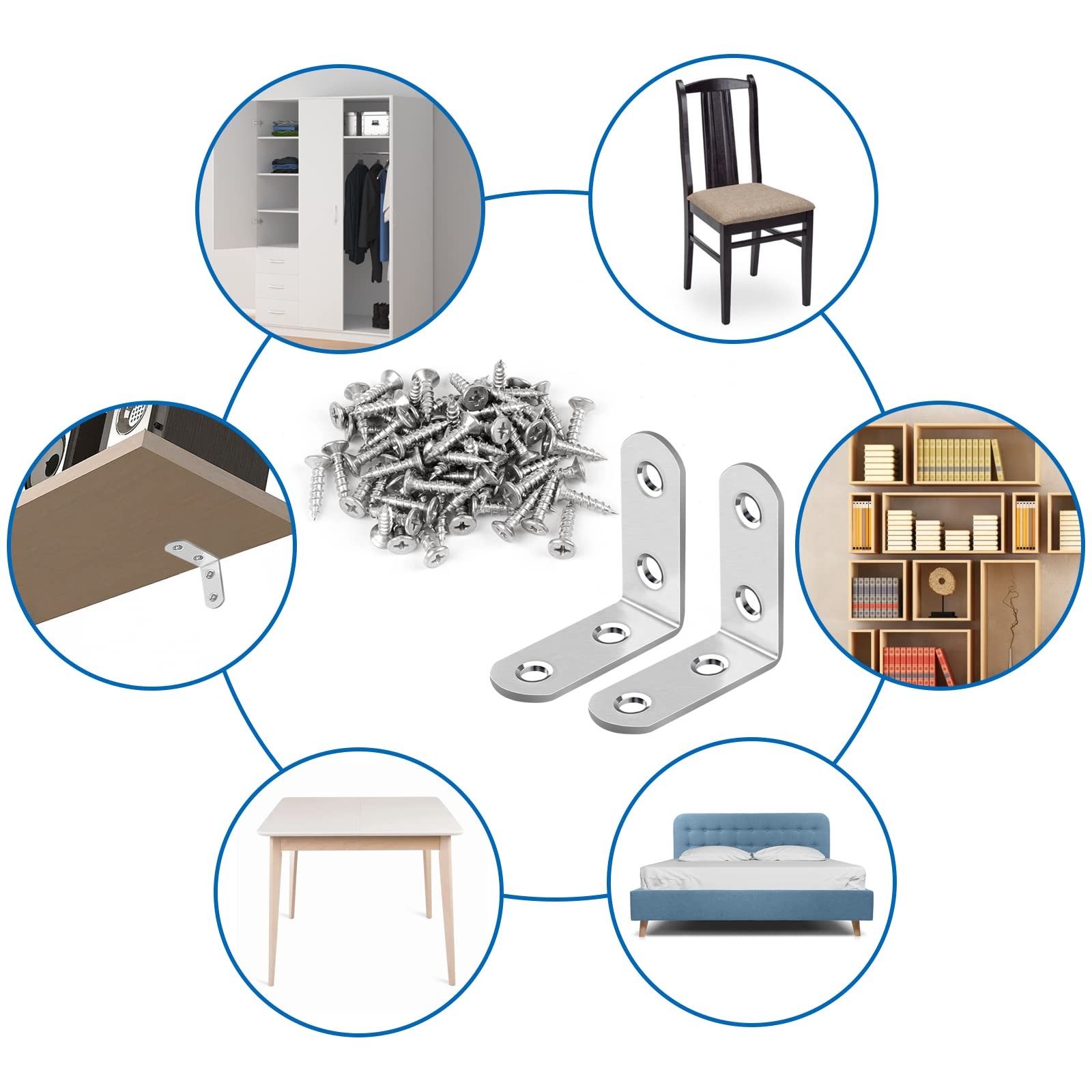 16 Pcs Stainless Steel L Bracket Corner Brace Sets 90 Degree for Wood Shelves