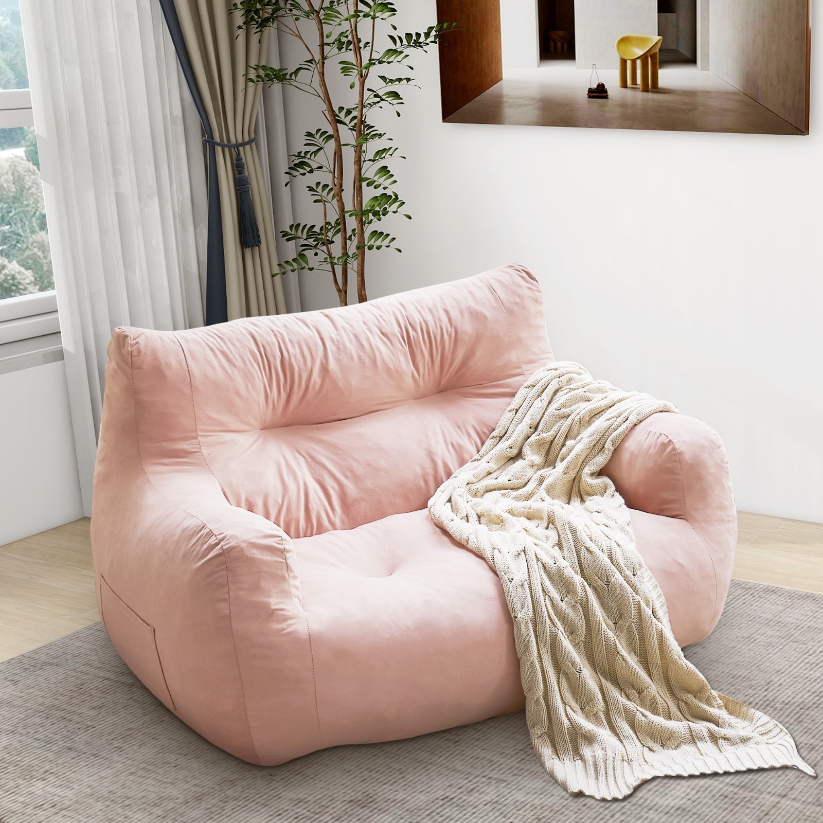 YINIX Oversized 2-Seat Bean Bag Loveseat w/Filler Pocket Gaming Living Room Sofa