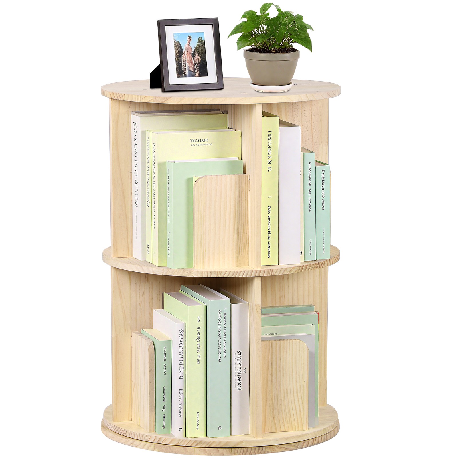 Rotating Bookshelf 360° Display 2-Tier Corner Bookshelf Floor Standing Bookcase