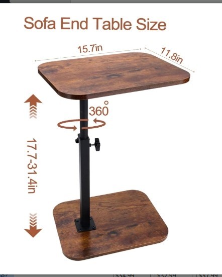 C Shaped End Table, Adjustable Height, 360° Swivel Couch Bed TV Tray End Table