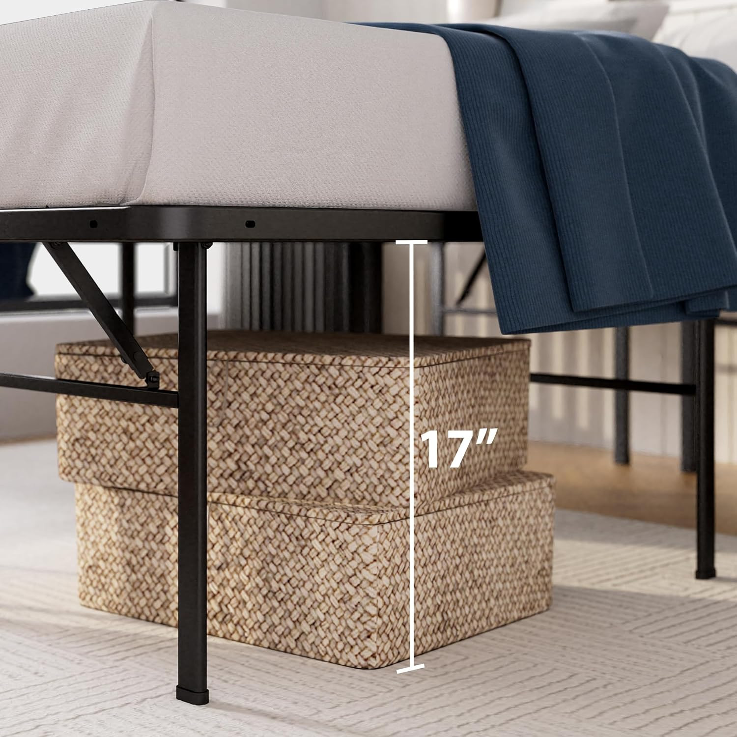 Heavy Duty 18″ Metal Platform Bed Frame – No Box Spring Needed, Queen Size