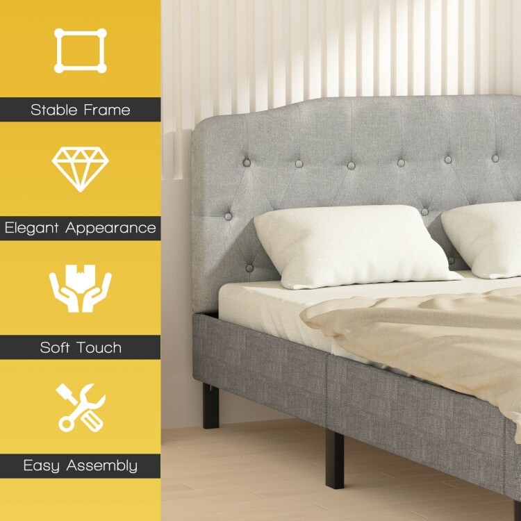 Queen Size Modern Upholstered Tufted Headboard Bed Adjustable Height Light Gray