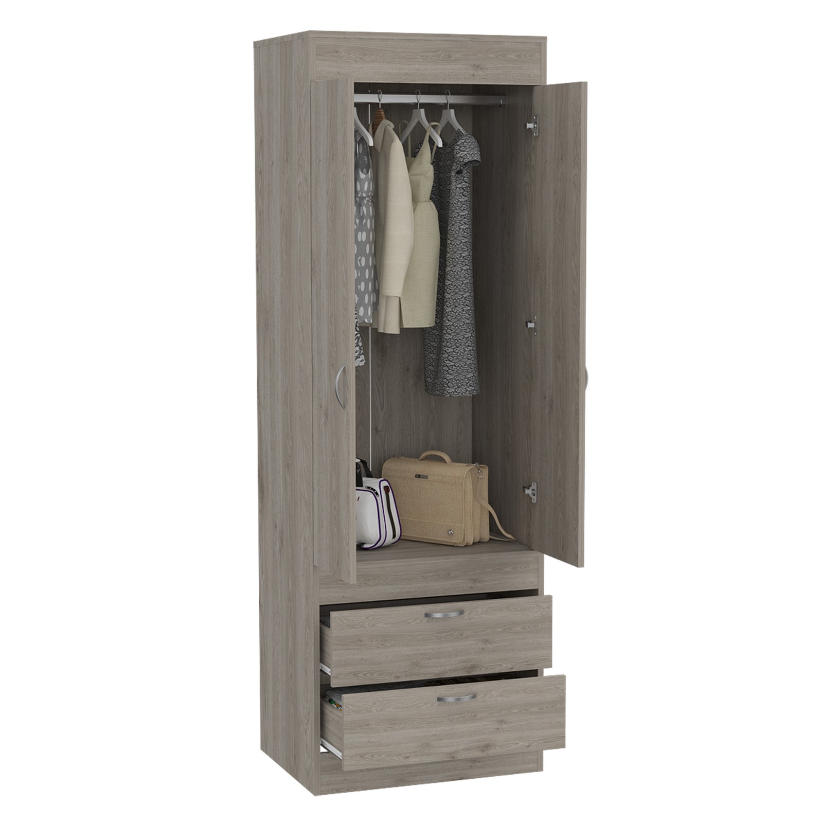 Lisboa 2-Door Armoire Light Gray Particle Board Wardrobe