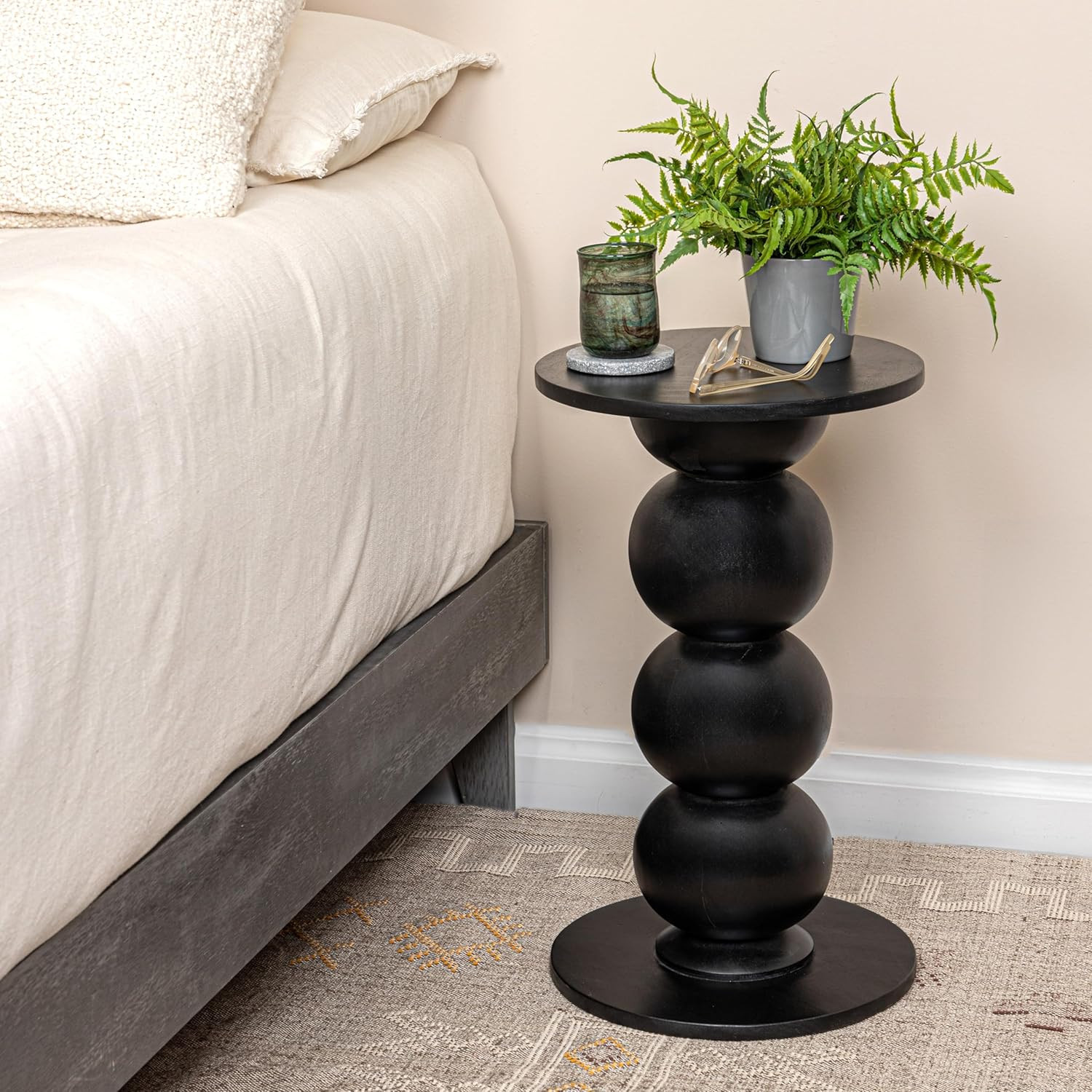 Oversized Black Mango Wood Bubble End Table by