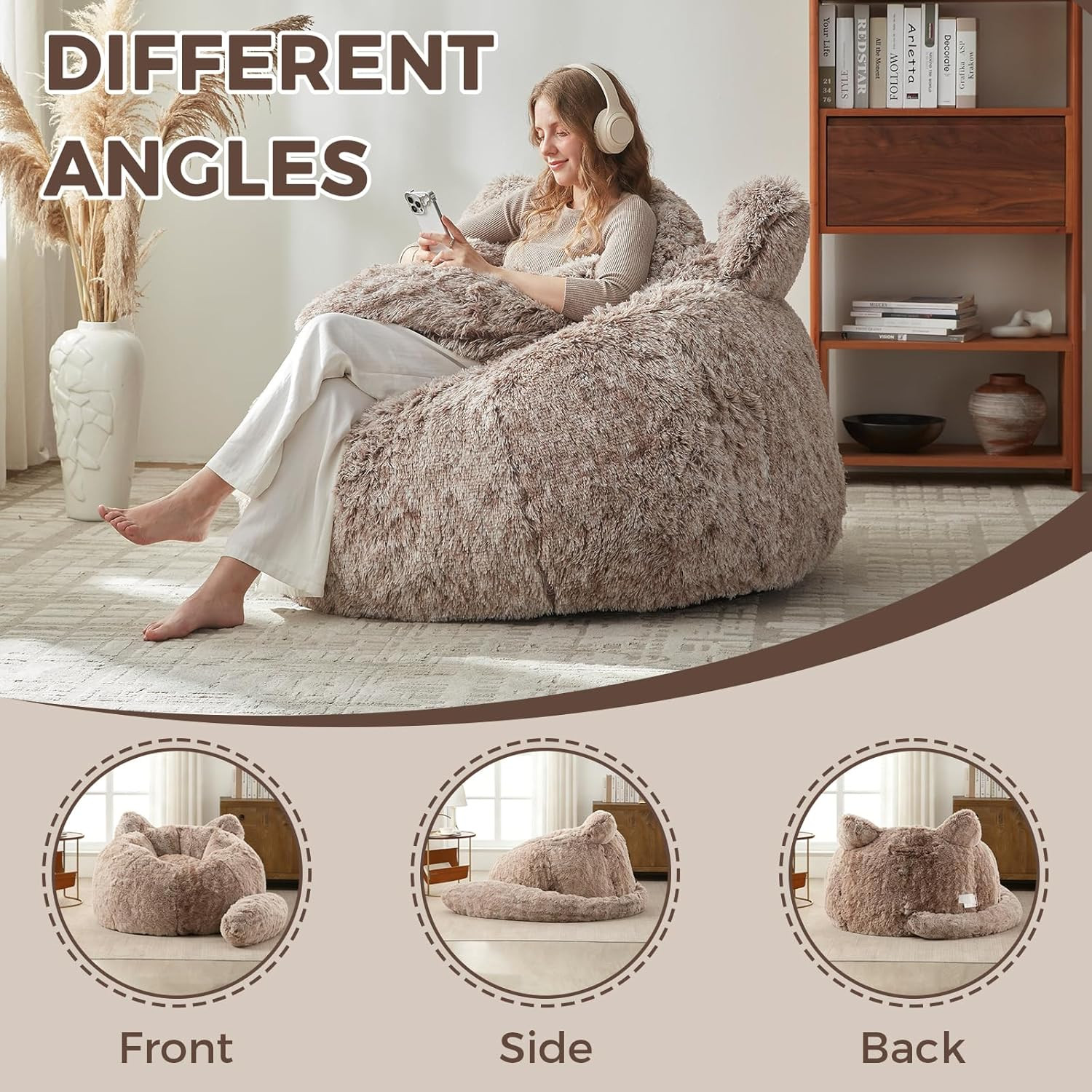 Plush Giant Cat Bean Bag Chair – Cozy Faux Fur Sofa for All Ages