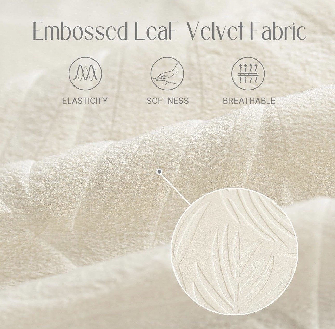 Velvet Stretch Loveseat Sofa Cover Ivory Embossed Leaf 3 Piece 2 Cushion
