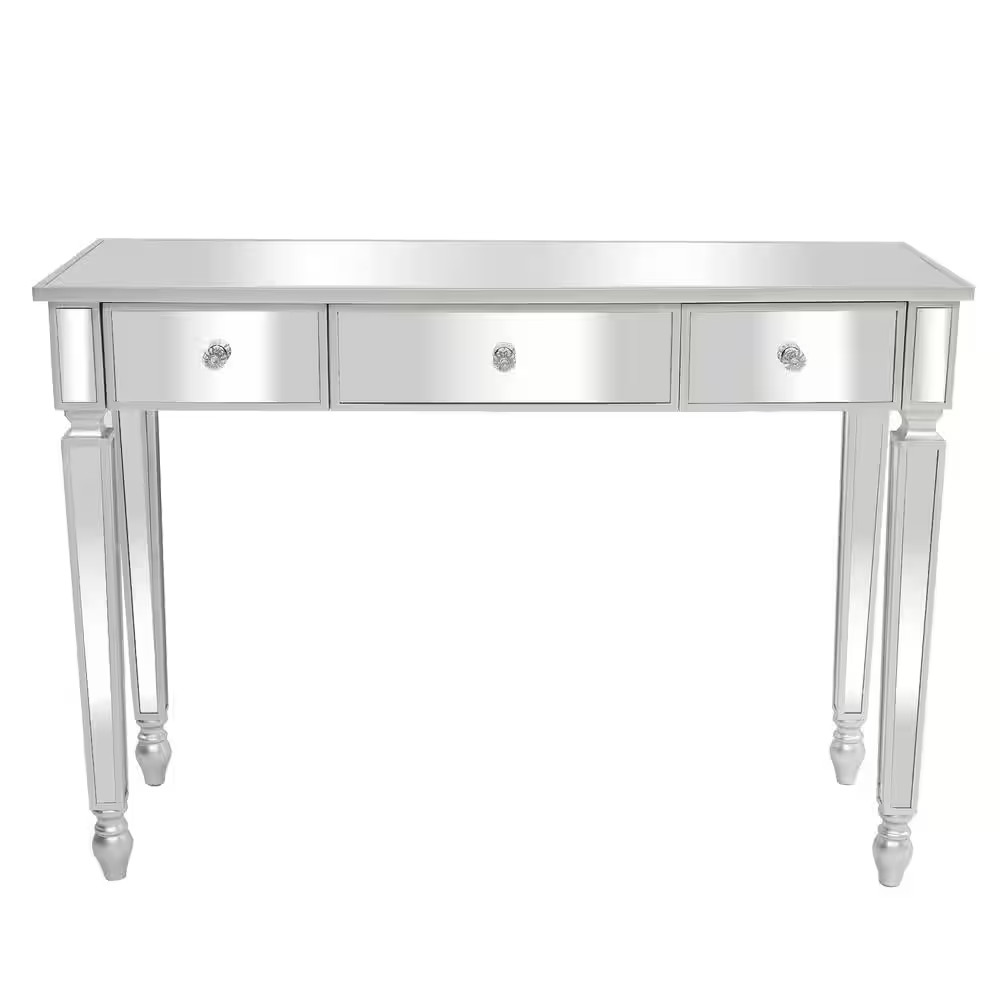 3-Drawers Silver Mirror Dressing Table Console Table (29.9 In. H X 41.7 In. W X